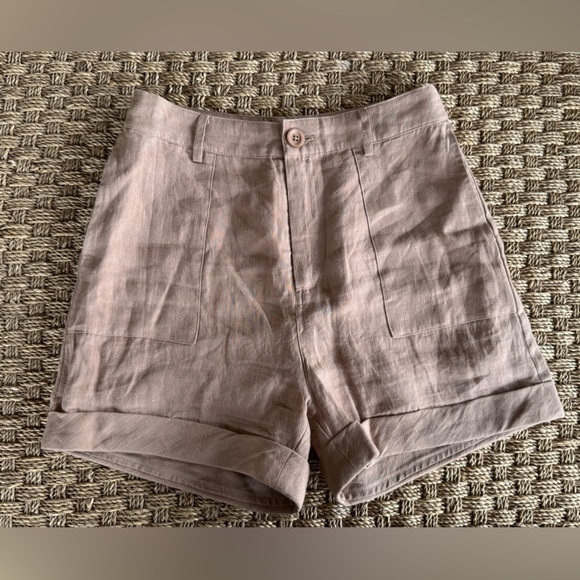 Mod Ref Tan High Waist Linen Shorts Relaxed Fit NWOT Sz Small - Picture 5 of 12
